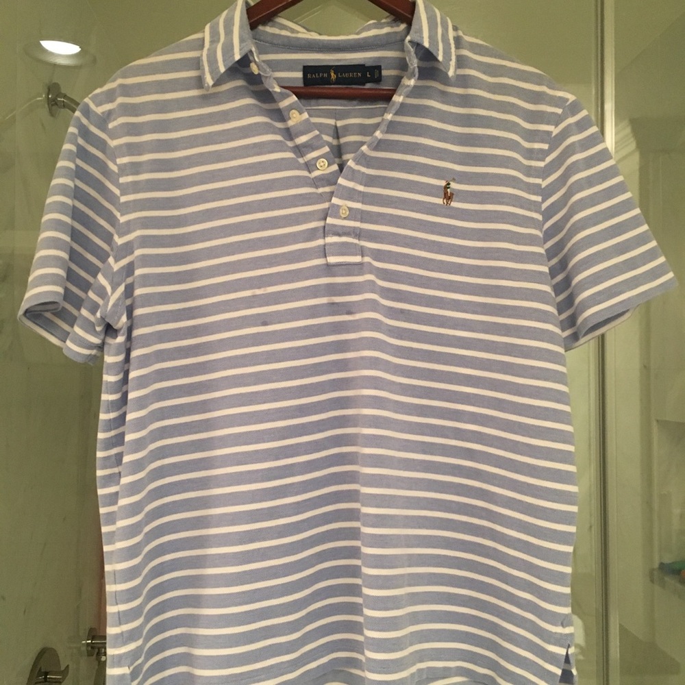 RL blue and white striped polo in Large